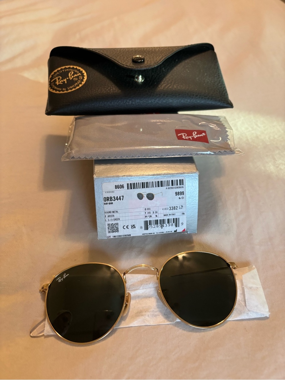 Ray-Ban Gold Frame Sunglasses with Dark Green Lenses